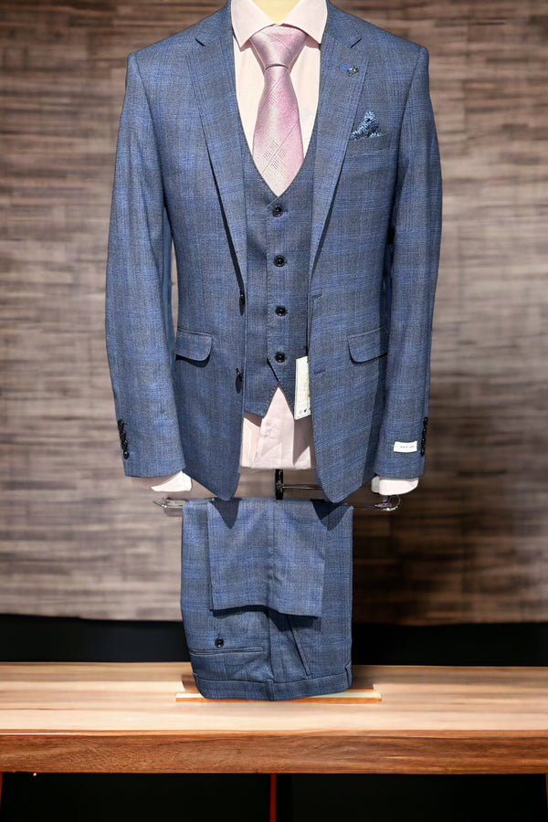Perry Blue Check 3pc Tapered Suit