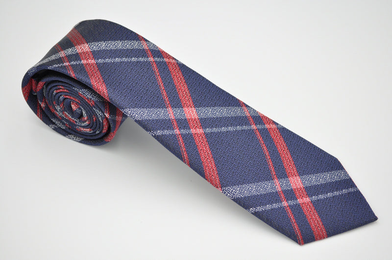 TCPA-30 Navy Red Silver Check Pattern Tie