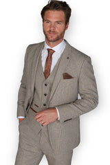 Brandon Beige Tweed 3pc Slim Fit Suit