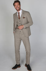 Brandon Beige Tweed 3pc Slim Fit Suit