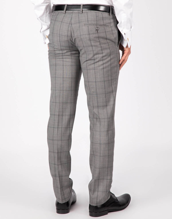 Grey Check Slim Fit Trousers Milano