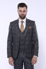 Brown Grey 2 and 3pc Suit With Checked Blazer
