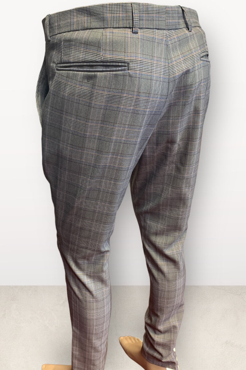 Grey Check Skinny Fit Stretch Trousers Tulum